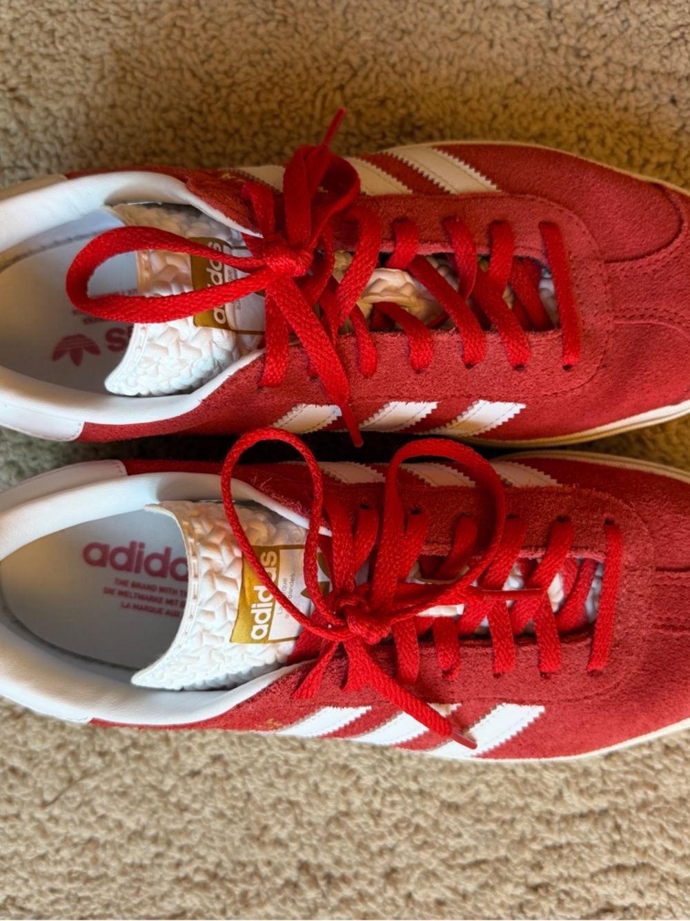 Adidas Gazelle Bold Red Suede Sneakers with White Stripes - Picture 2 of 6